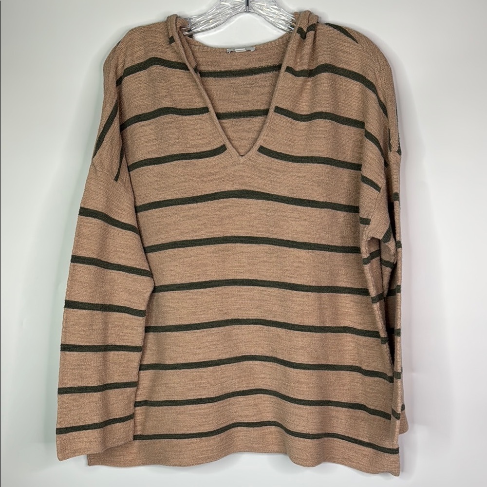 J.Jill Vneck Long Sleeve Pink Striped Hooded Sweater Size Large